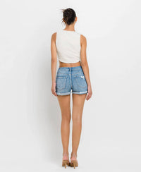 Vervet By Flying Monkey - High Rise Patched Double Cuffed Denim Shorts