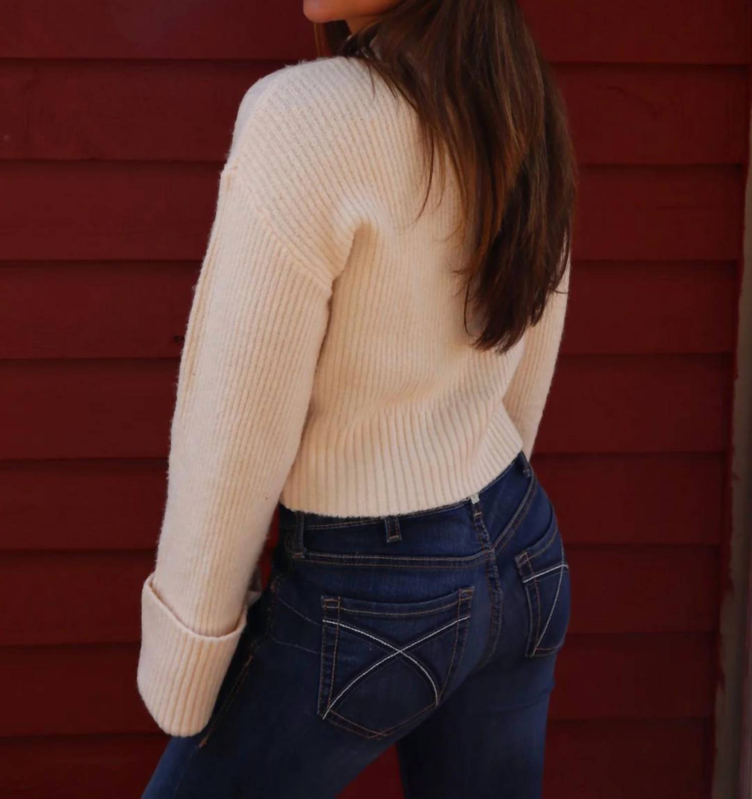 Sage The Label - Mock Neck Foldover Sleeve Sweater