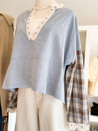 Ee:Some - Plaid Floral Long Sleeve Top