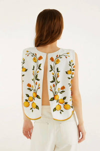 Farm Rio - Lemon Bouquet Wavy Hem Sleeveless Blouse