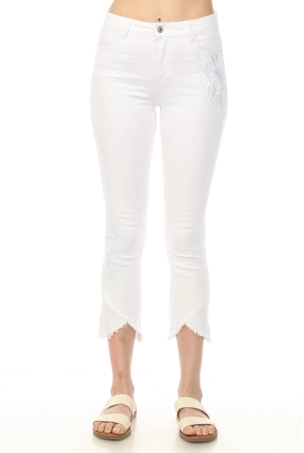 Charlie B - Cropped Embroidered Fringe Tulip Hem Jeans