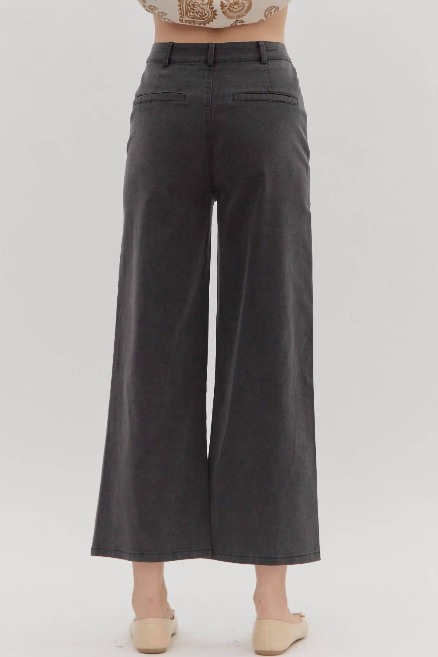 Entro - High-waisted Wide-leg Pocket Pants