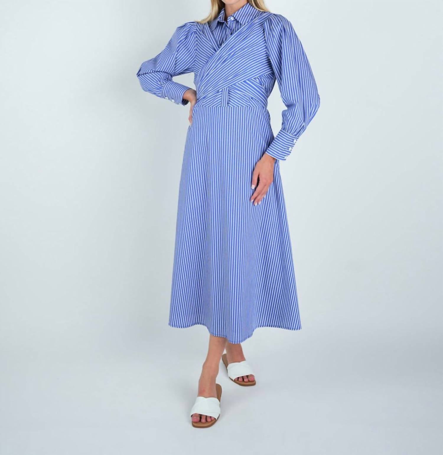 John Abgin - Cotton Striped Criss-Cross Midi Shirt Dress