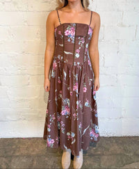 Mable - Floral Print Corset Midi Dress