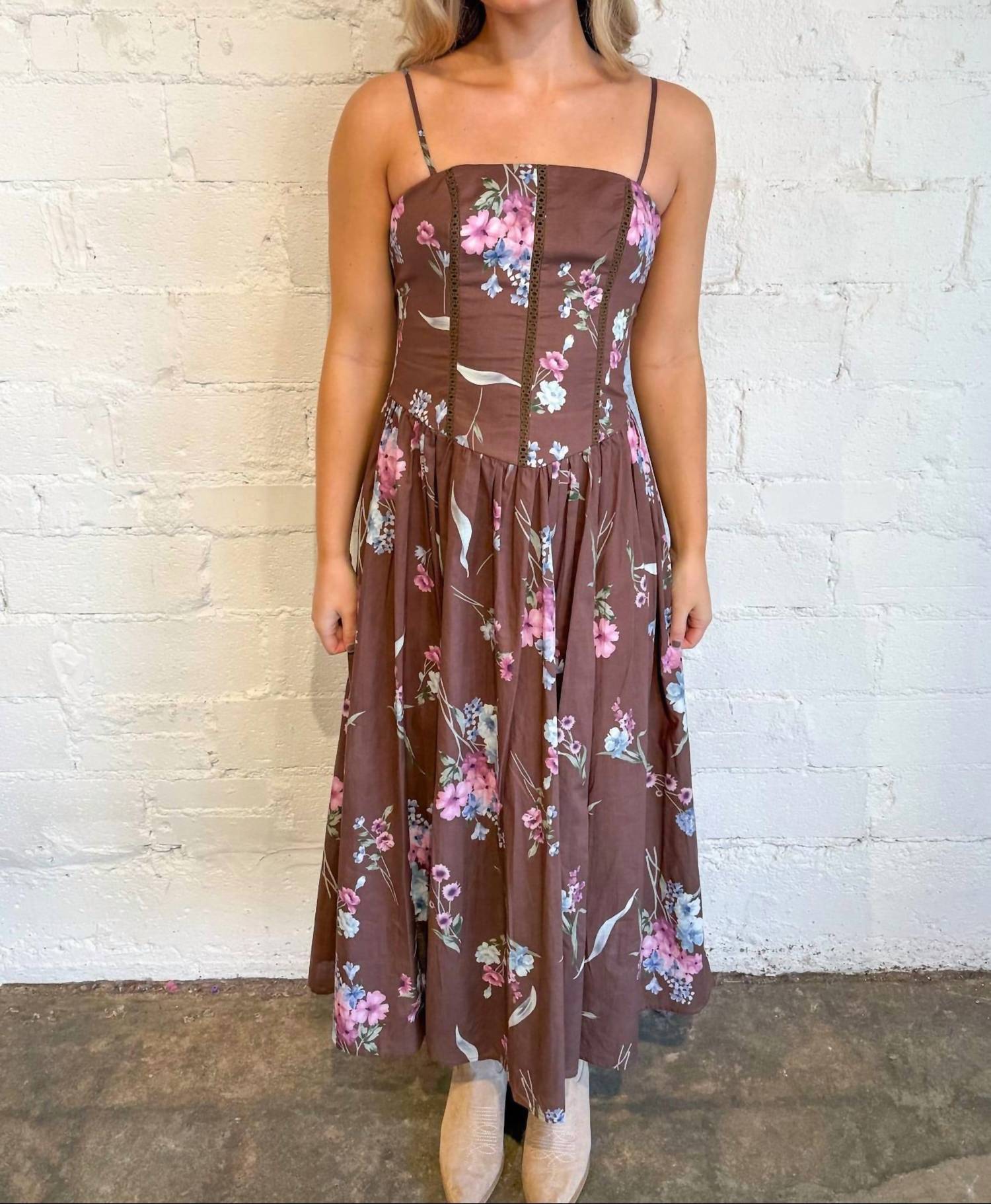 Mable - Floral Print Corset Midi Dress