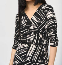 Joseph Ribkoff - Abstract Stripe Faux Wrap Sheath Dress