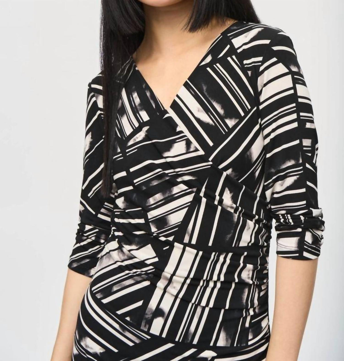 Joseph Ribkoff - Abstract Stripe Faux Wrap Sheath Dress