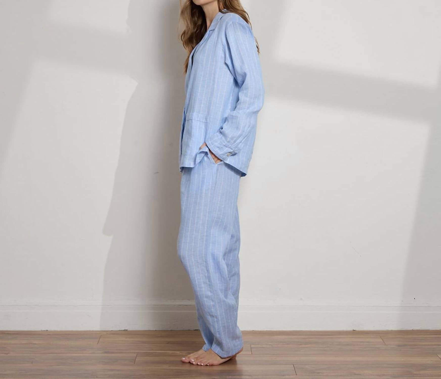 The Sleep Code - Women's Striped Linen Long Pj Set