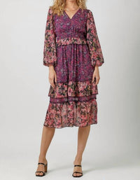 mystree Floral Fix Midi Dress in burgundy - women's dress