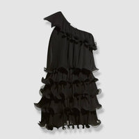 MILLY Ruffle Mini Dress in black - women's dress - detail view