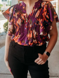 Entro - Plum Ruffle Sleeve Blouse