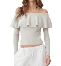 Autumn Cashmere - Rib Off-the-shoulder Ruffle Top
