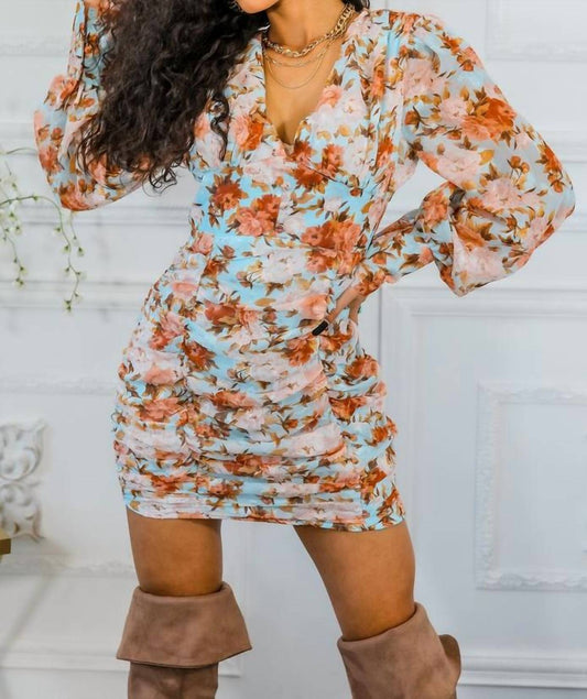 Surelymine - Rain of Flowers Bubble Sleeves Mini Dress