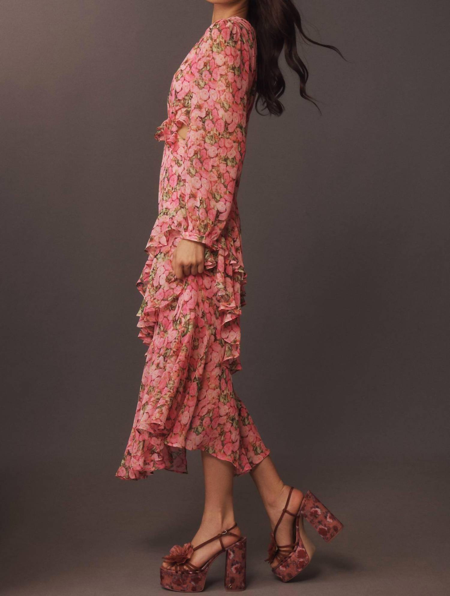 2.7 AUGUST APPAREL Floral Ruffled Maxi Dress in pink multi - women's dress - alternate view