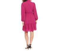 LONDON TIMES Smocked Waist Tiered Mini Dress in fuchsia - women's dress - detail view