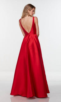 ALYCE PARIS Sleeveless V Neck Mikado Gown in red - women's dress - alternate view