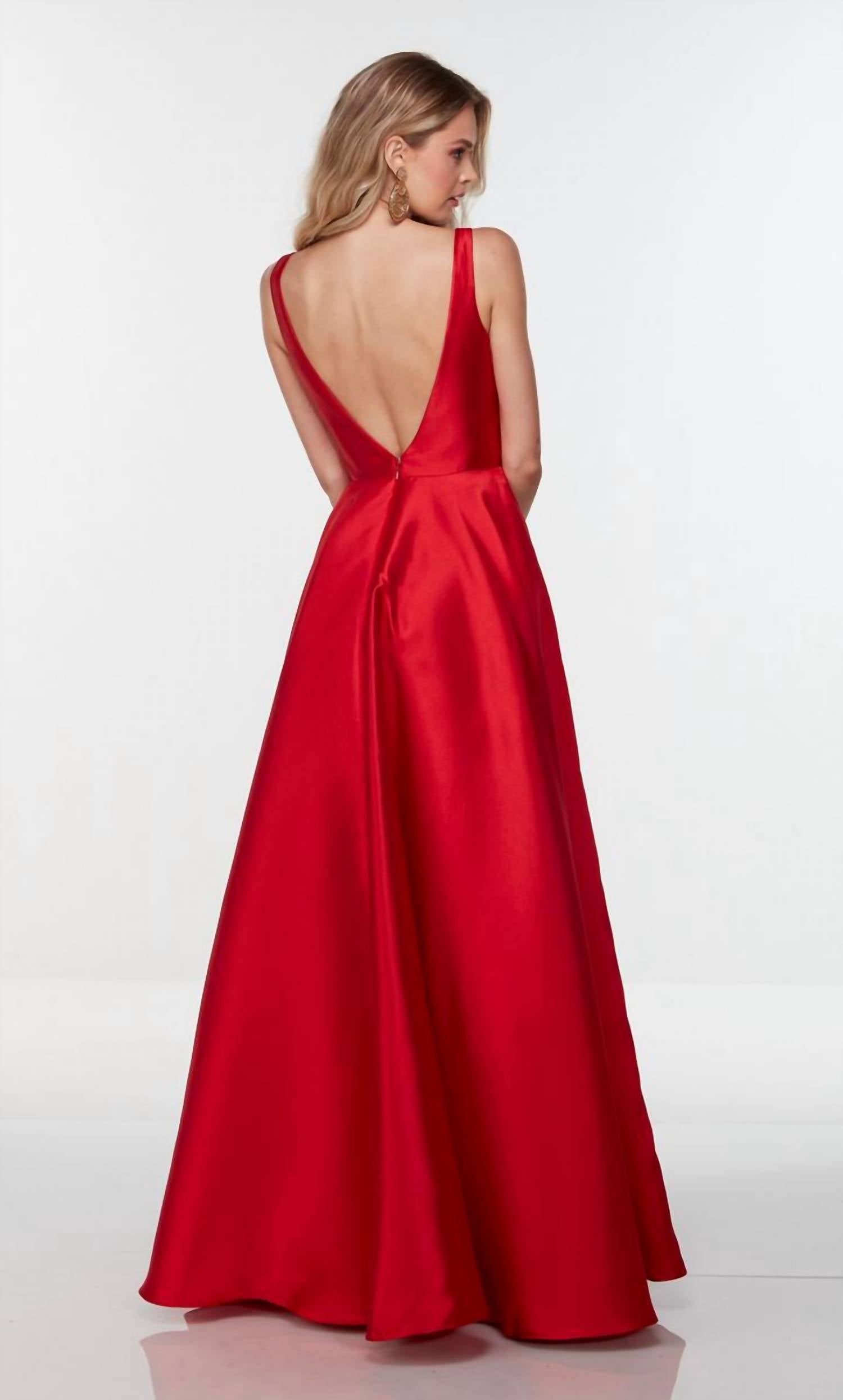 ALYCE PARIS Sleeveless V Neck Mikado Gown in red - women's dress - alternate view