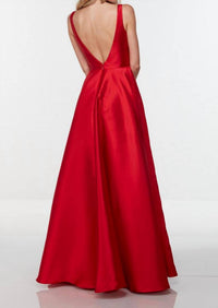 ALYCE PARIS Sleeveless V Neck Mikado Gown in red - women's dress - detail view