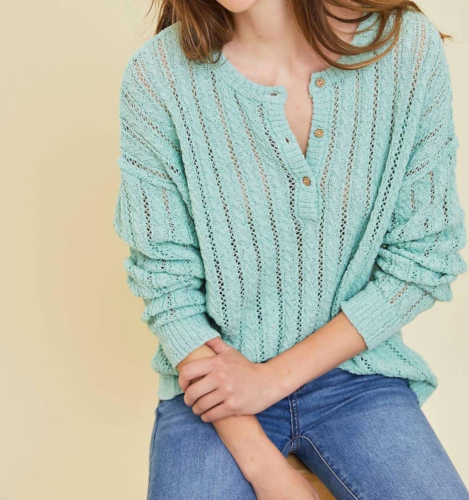 Heyson - Open Knit Front Button Sweater