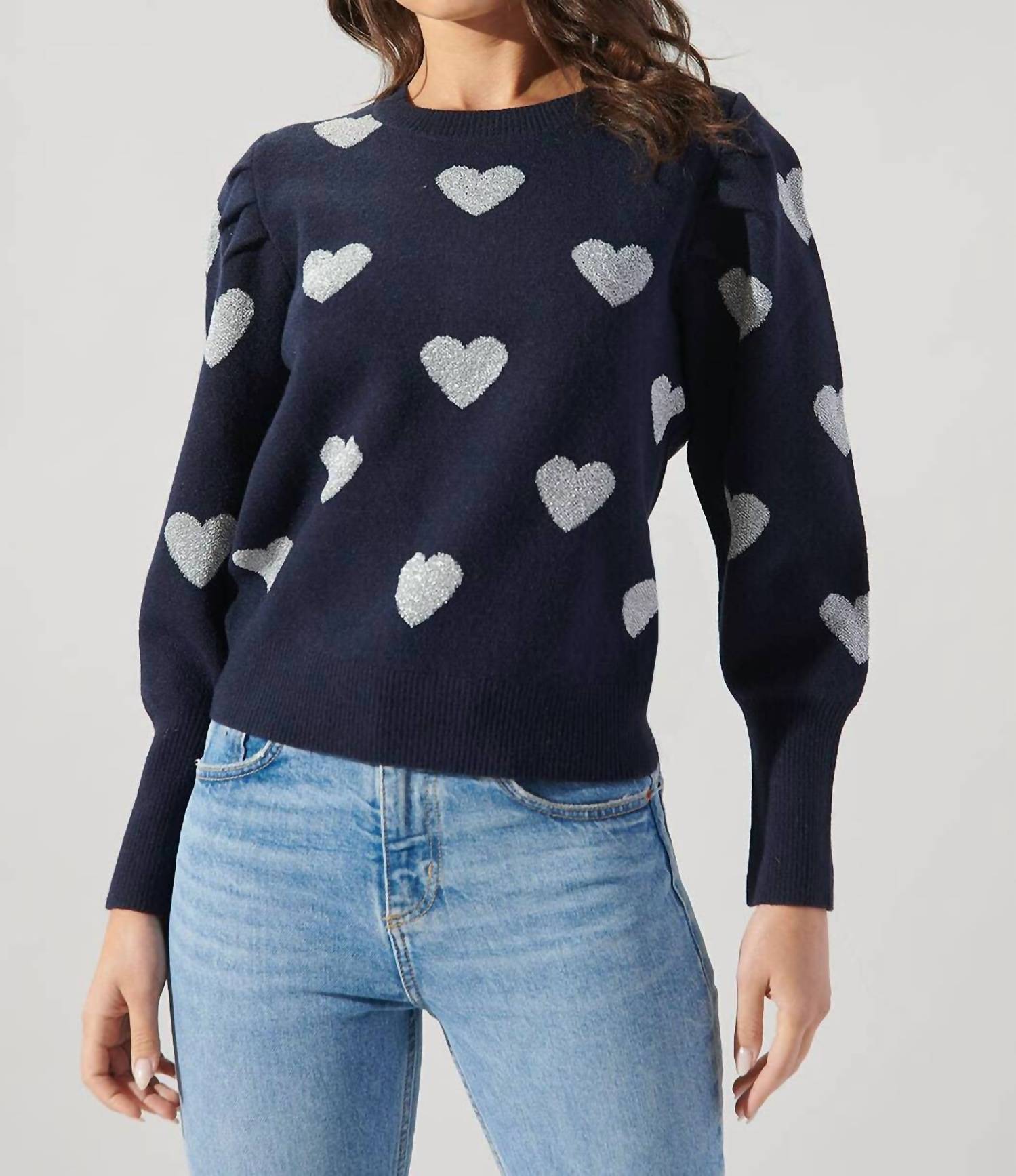 Sugarlips - Sweetheart Lurex Puff Sleeve Sweater