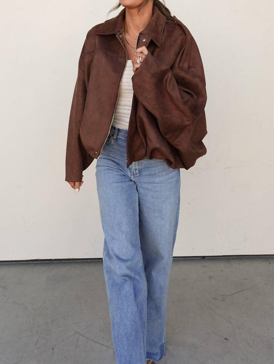 En Creme - Suede Oversized Bomber Jacket