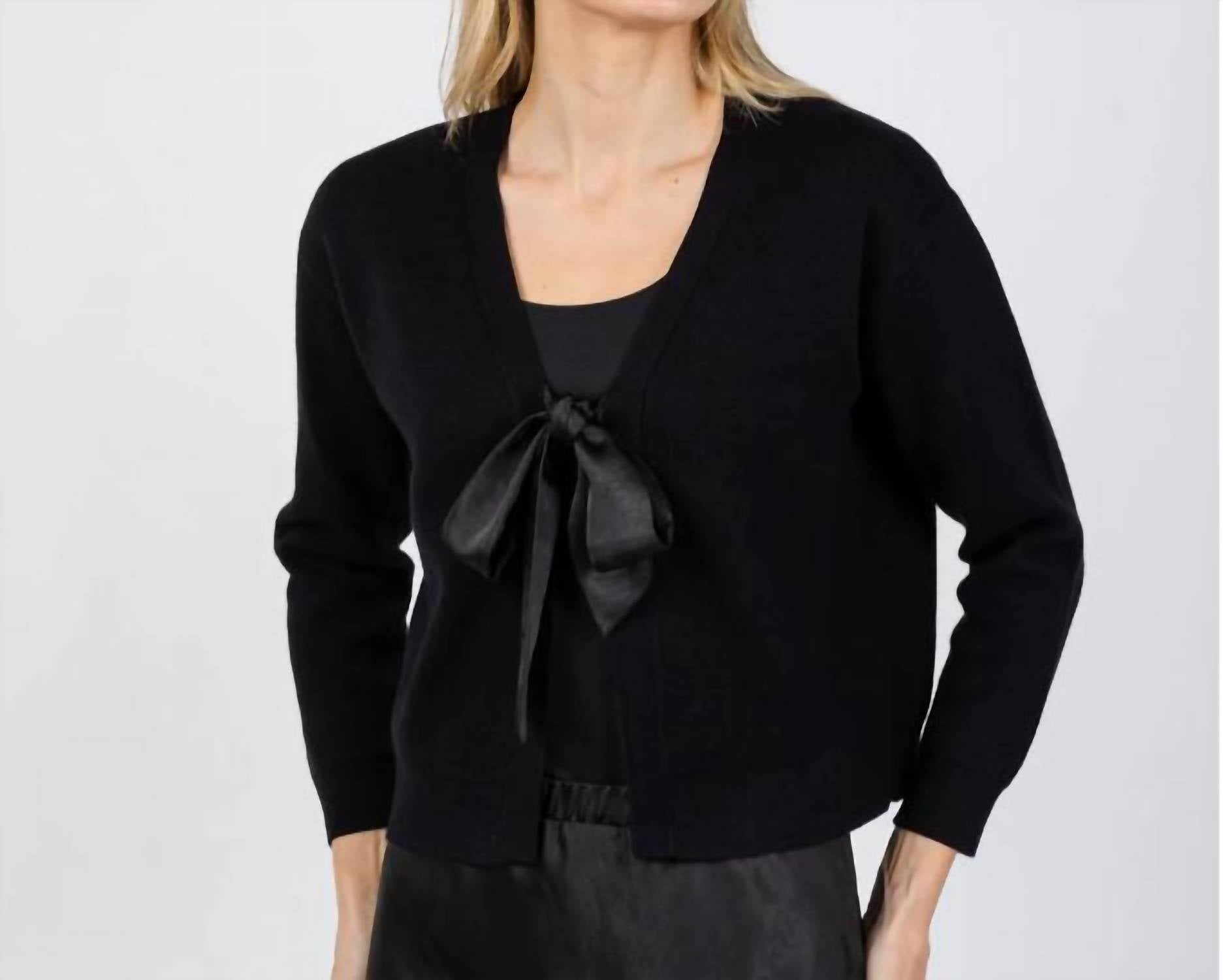 J. Society Satin Bow Cardigan in black - women's cardigan