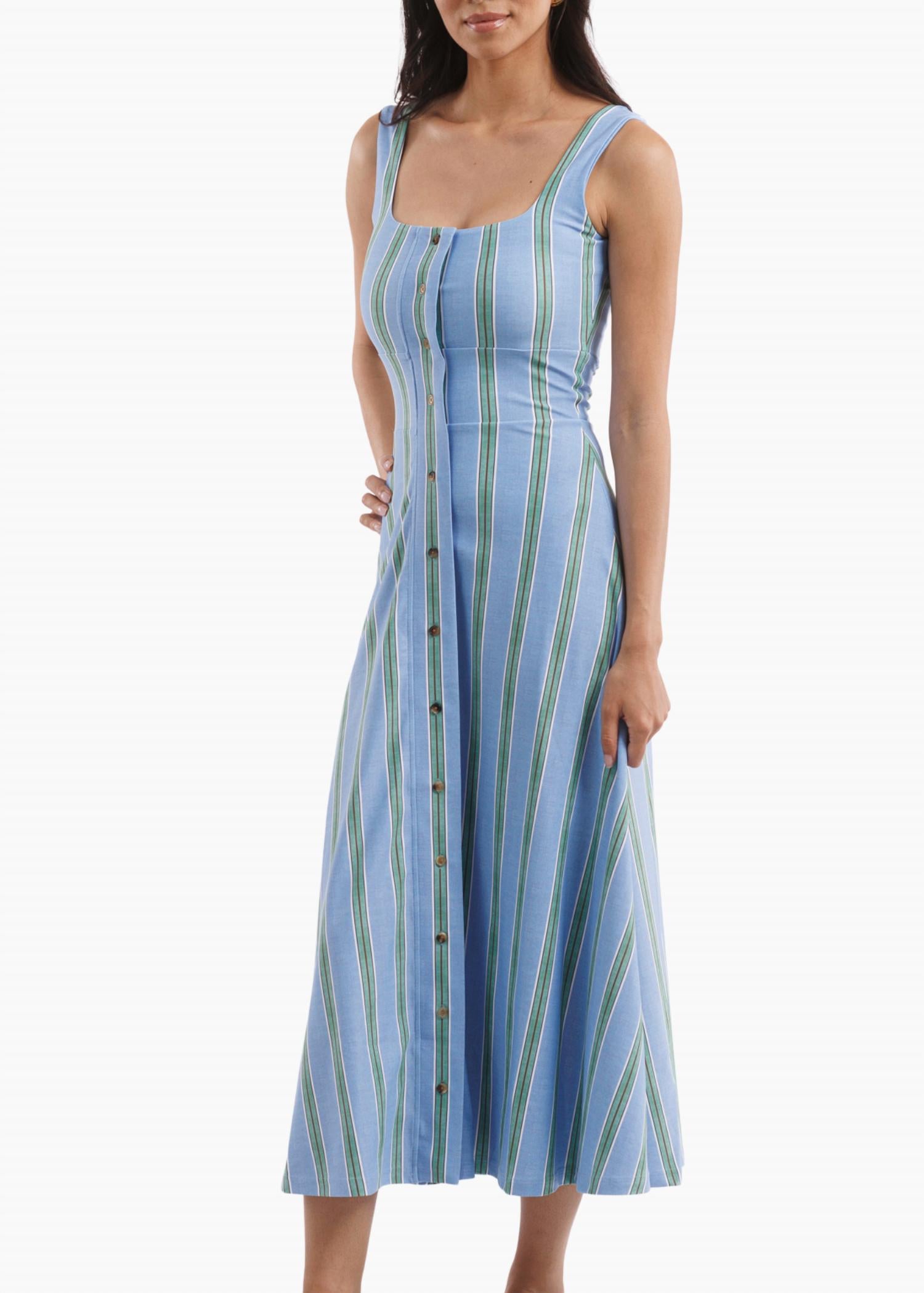 SMITH & QUINN Diana Button Front Dress in hydrangea stripe - women's dress - alternate view