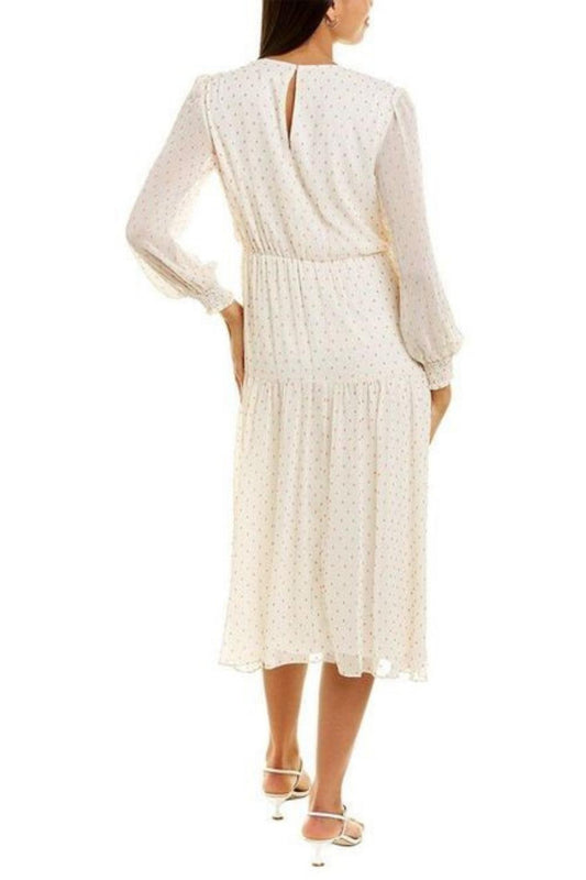 Maison Tara - Dot Texture Print Smocking Long Sleeve Tiered Maxi Dress