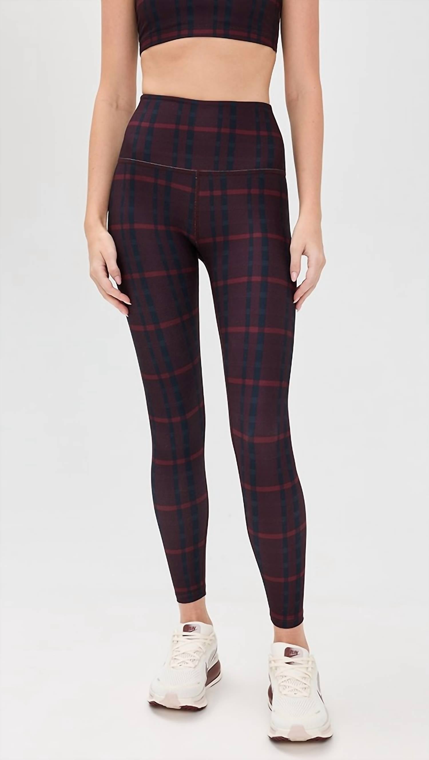 BEYOND YOGA Softmark High Waisted Midi Legging in dark cherry preppy plaid - women's pants