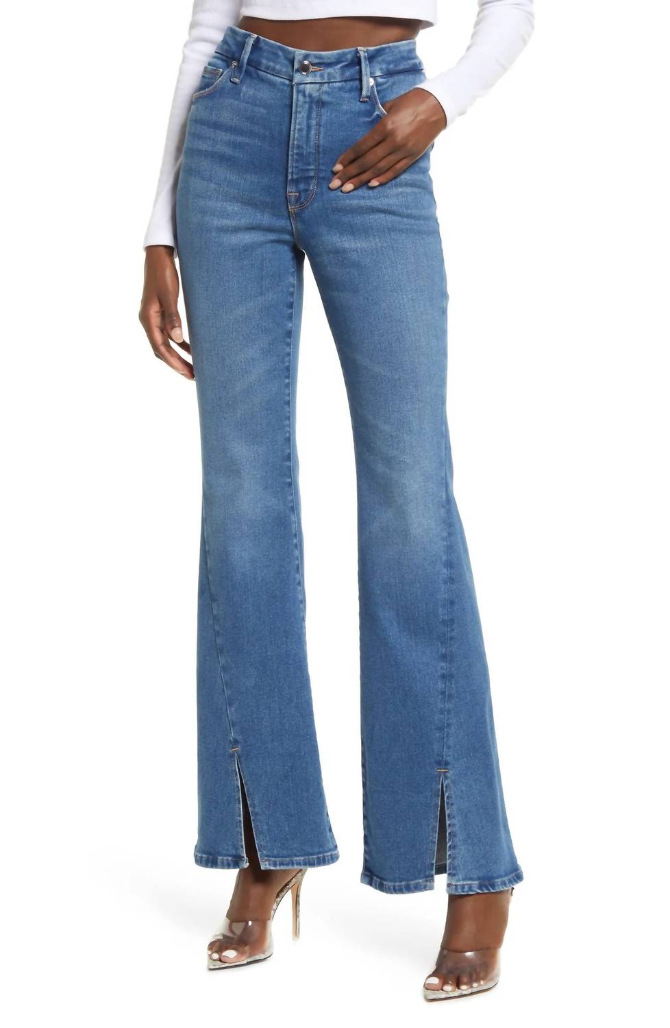 GOOD AMERICAN Women's Good Legs Flare Twisted Slit Jeans in indigo - women's jeans