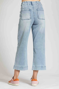 APNY Patch Pocket Cropped Wide Leg Jeans in light indigo - women's jeans - detail view