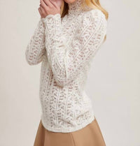 Bluivy - Mock Neck Sheer Lace Top - Ivory