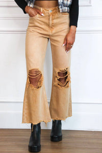 Vervet By Flying Monkey - Leslie Distressed High Waisted Crop Flare Jeans