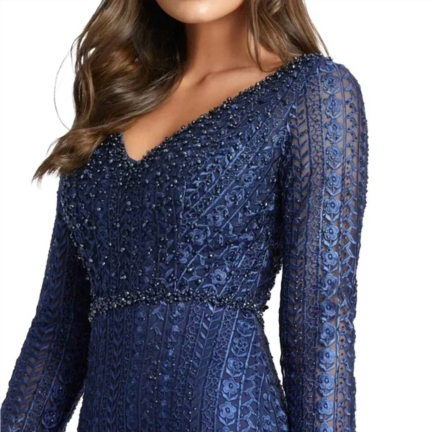 Mac Duggal - Long Sleeve Beaded Lace Trumpet Gown