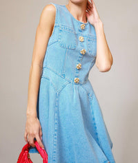 Blue B Jeweled Button Denim Flare Dress in light wash - women's dress - view 4