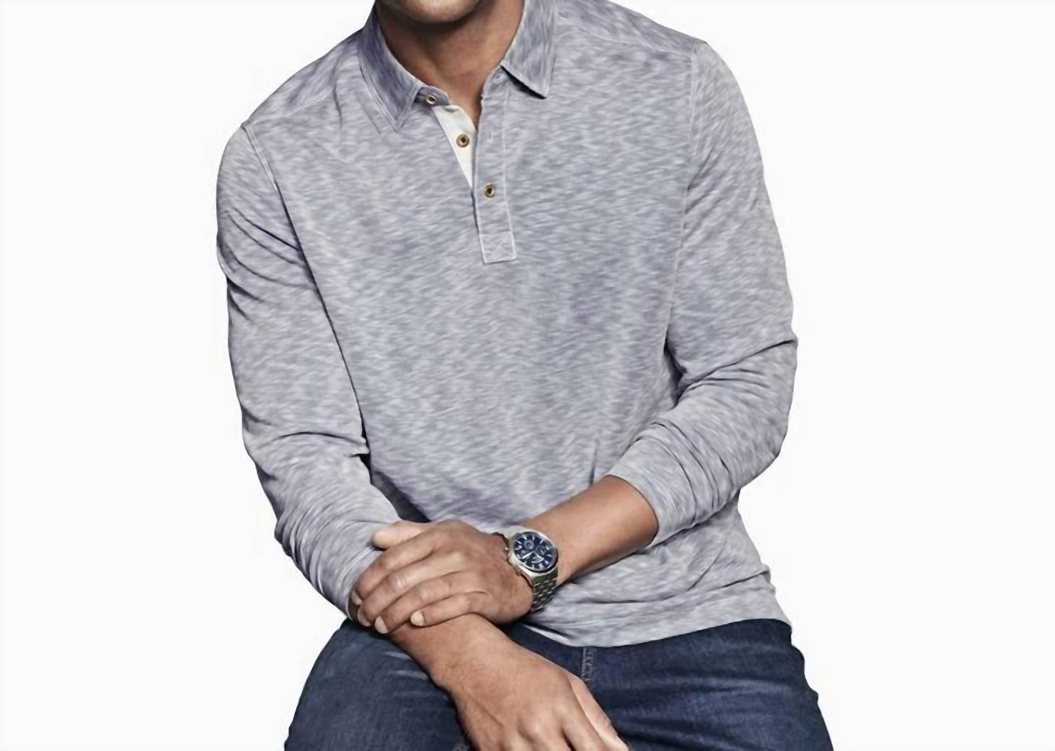 JOHNSTON & MURPHY Vintage Slub Long-Sleeve Polo in indigo - men's shirt