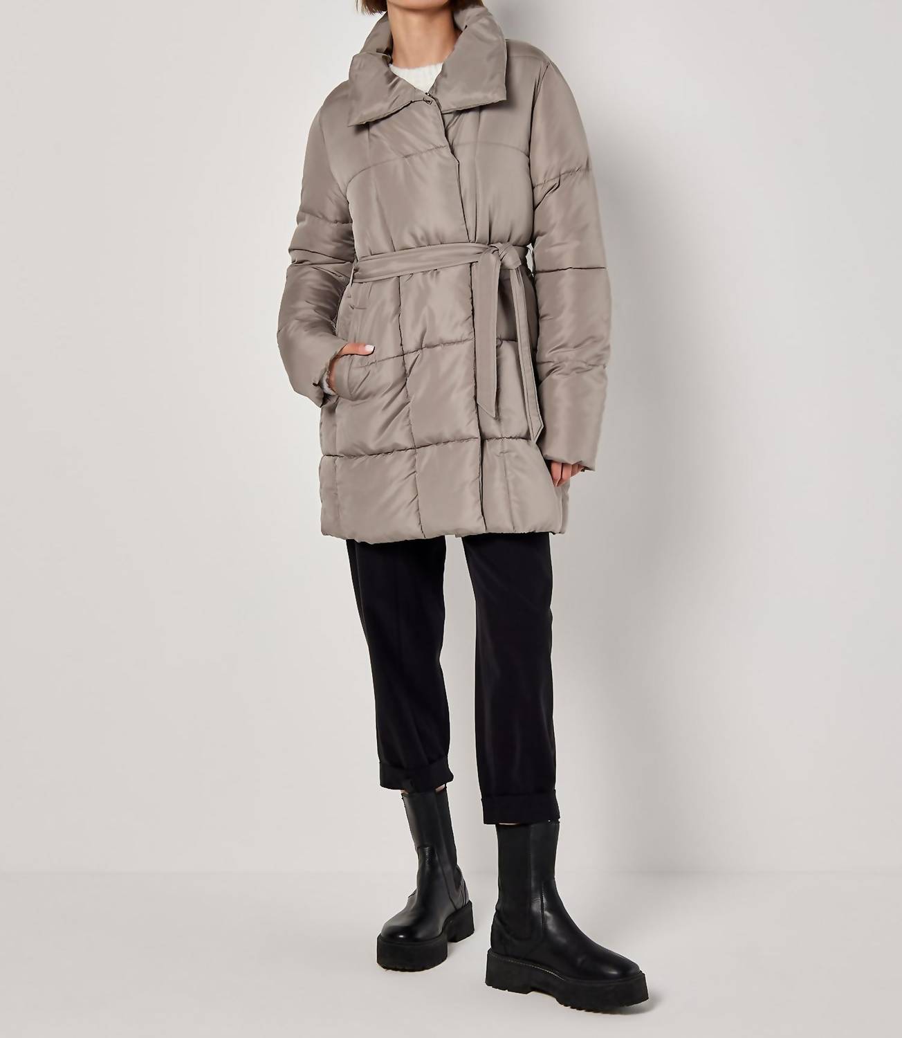 APRICOT Women's Quilted Belted Coat in stone - women's jacket
