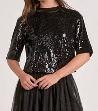 ELAN Delilah Sequin Top in black - women's blouse