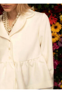 Kika Vargas Ewa Ruffle Peplum Jacket in creme - women's jacket - detail view