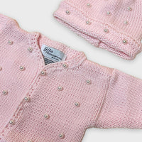 Gita - Girl's 2pc Pink Cotton Sweater With Pearls & Hat