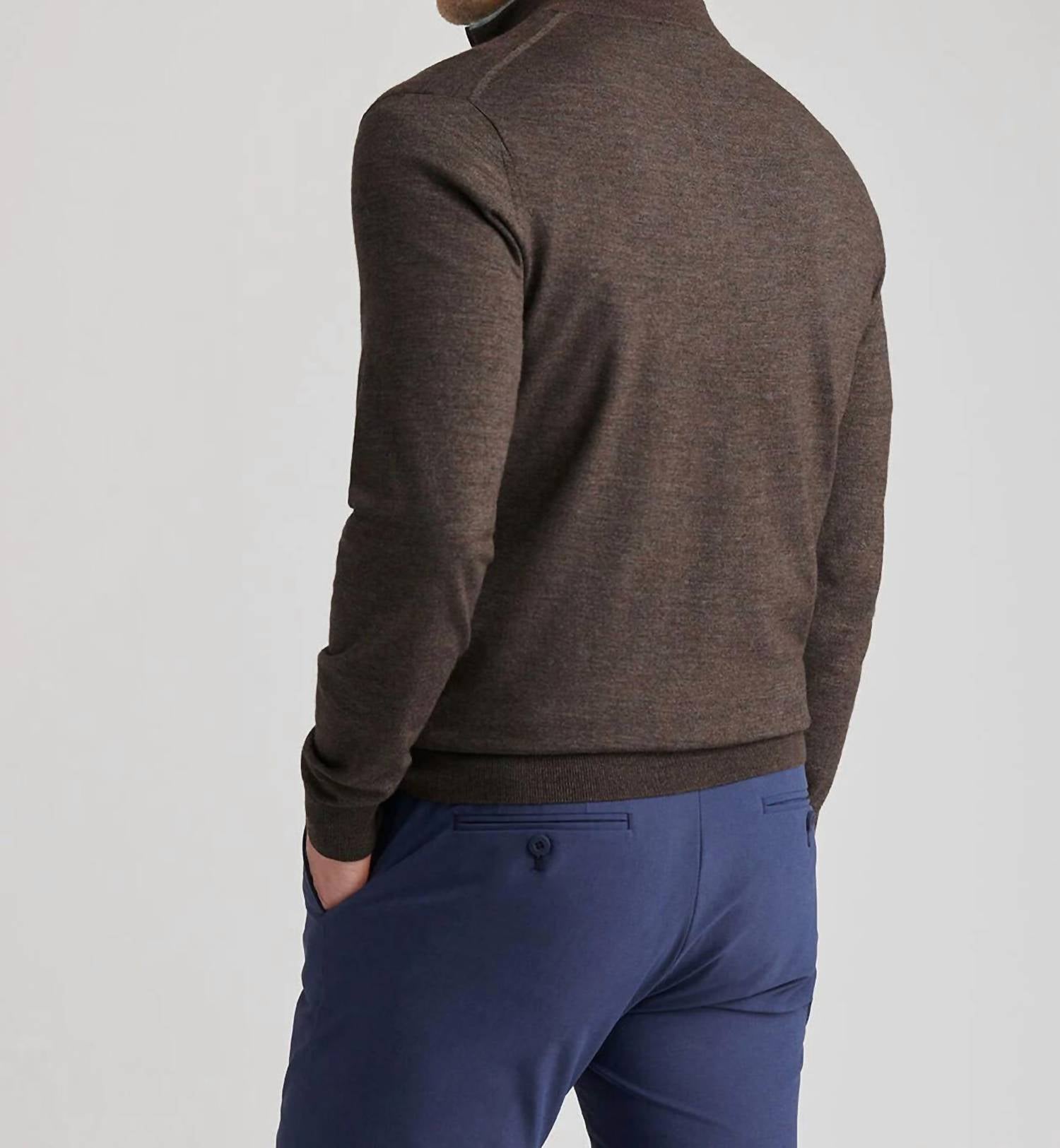 PETER MILLAR Excursionist Flex 1/4 Zip Sweater in antique walnut - men's sweater - detail view