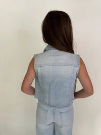 DL1961 - Kids' Manning Denim Vest in poolside - women's jacket - detail view