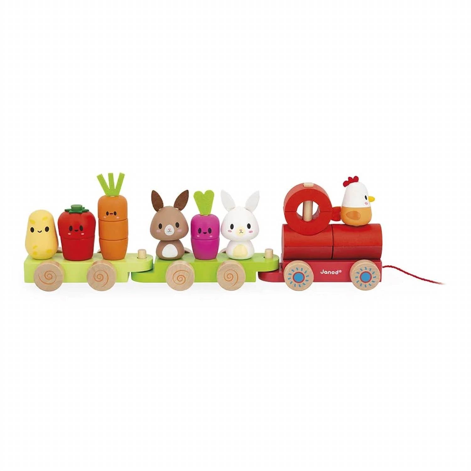 Janod - Farm Pull-along Stacker Train Toys
