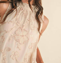 &Merci - Bubble Hem Embellished Mixed Media Mini Dress