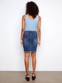 Charlie B - Stretch Denim Skort With Frayed Hem