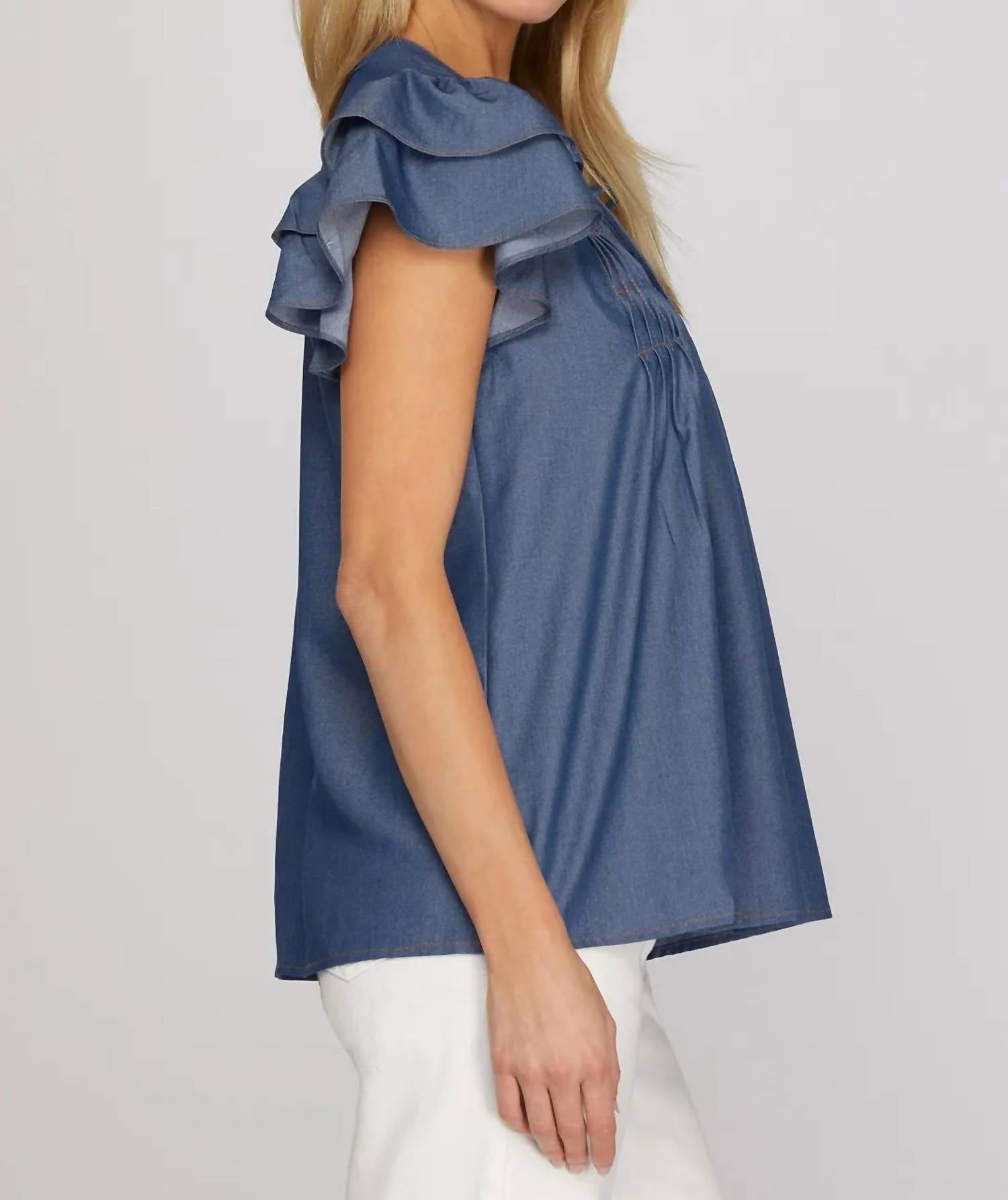 She + Sky - Ruffle Sleeve Blouse