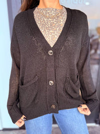 ee:some V-neck Button Down Cardigan in black - women's cardigan