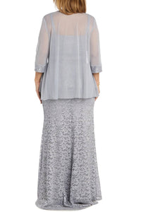 R&M Richards - Women's Sheer Jacket Beaded Lace Evening Dress