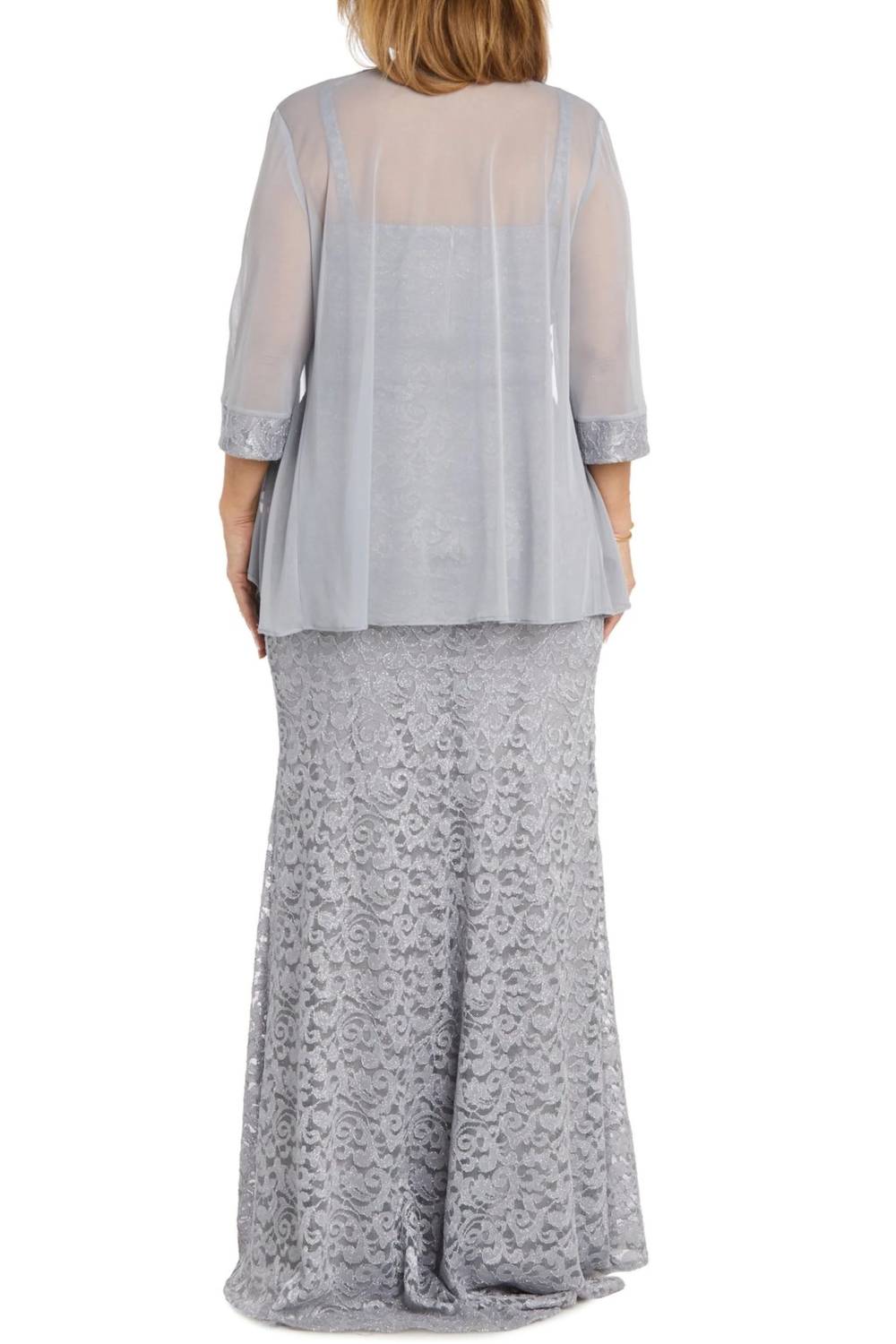 R&M Richards - Women's Sheer Jacket Beaded Lace Evening Dress