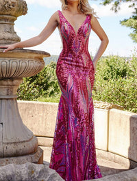 Jovani - V Neck Embellished Prom Maxi Dress